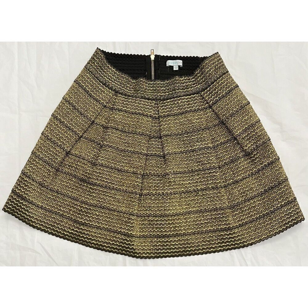 JUN&IVY Black & Gold Metallic Stretch Mini Skirt 80% Polyester/20% Rubber LARGE